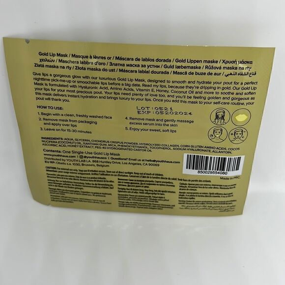 $5🌟 YOUTH HAUS GOLD LIP MASK W/ Hyaloronic Acid + Collegan + Honey - Picture 2 of 3